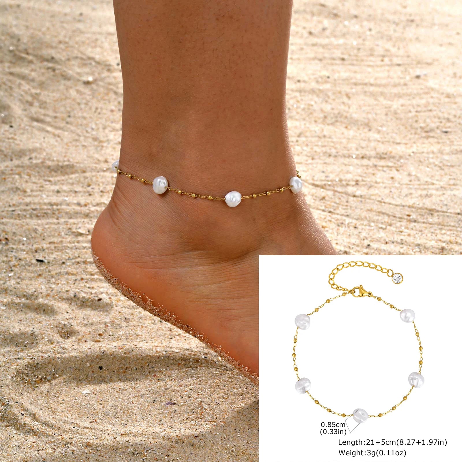 Tornozeleira Dourada com Pedras Barrocas – Charme Natural e Sofisticação Leve