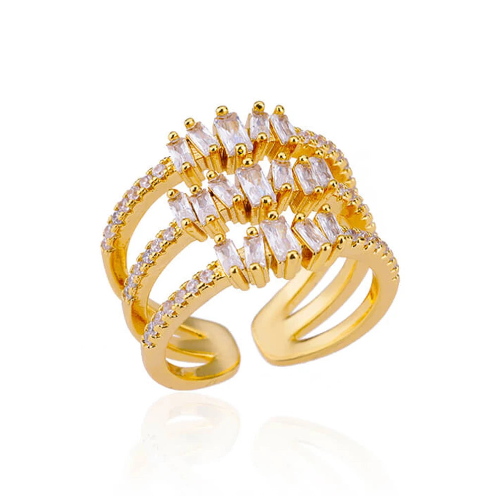 Anel Infinito Cravejado em Zircônia Baguete – Brilho e Elegância Incomparáveis